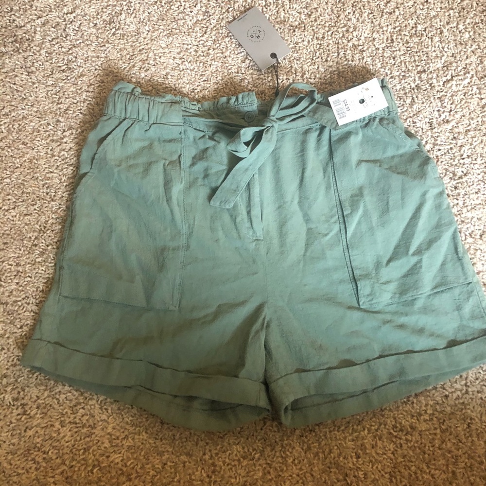 Sage green paper bag shorts